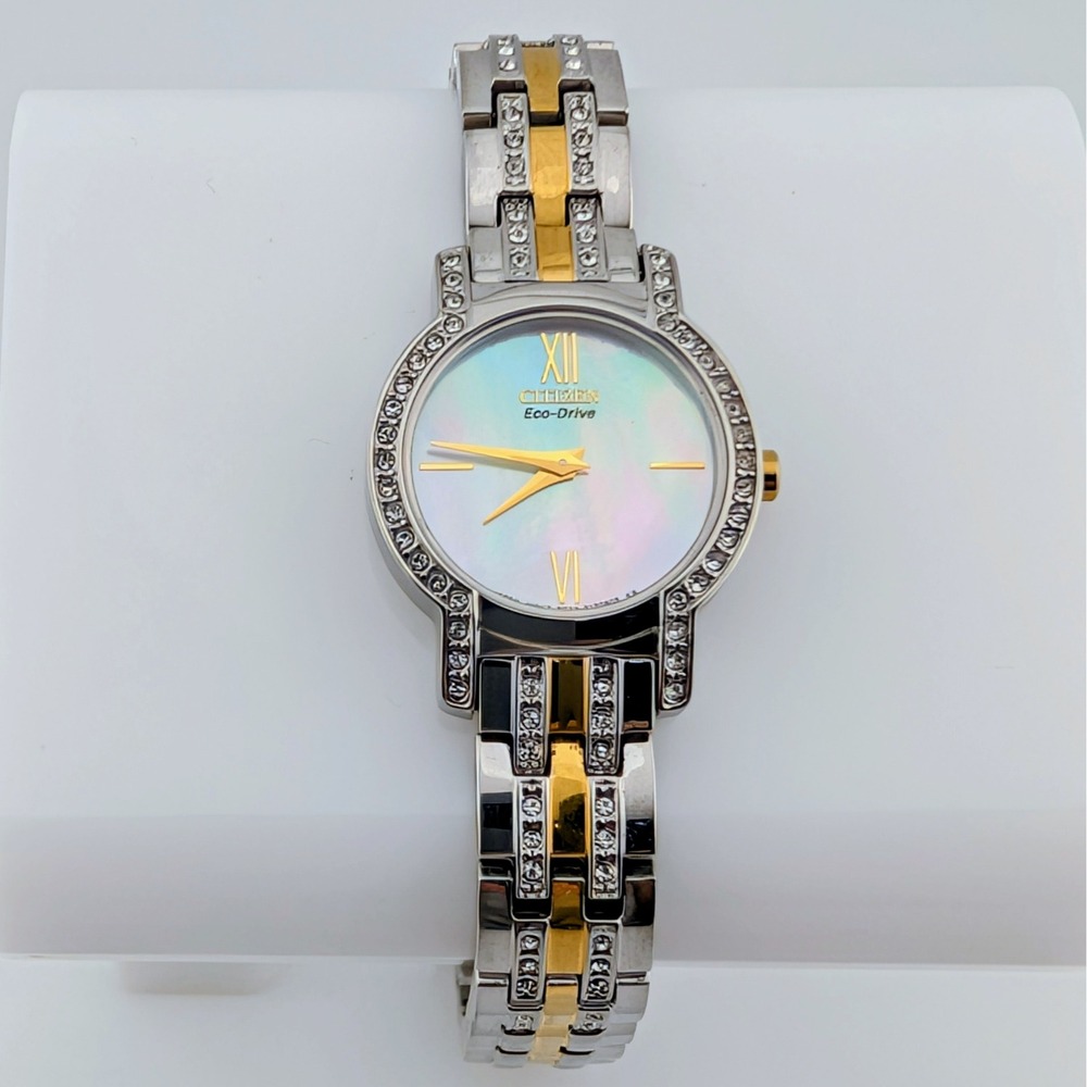 Citizen Silhouette Swarovski Eco-Drive MOP Two-Tone Watch New Capacitor 7"